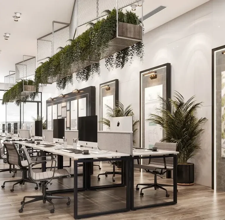Contemporary Office Workspace Interior Design showcasing a harmonious work environment.