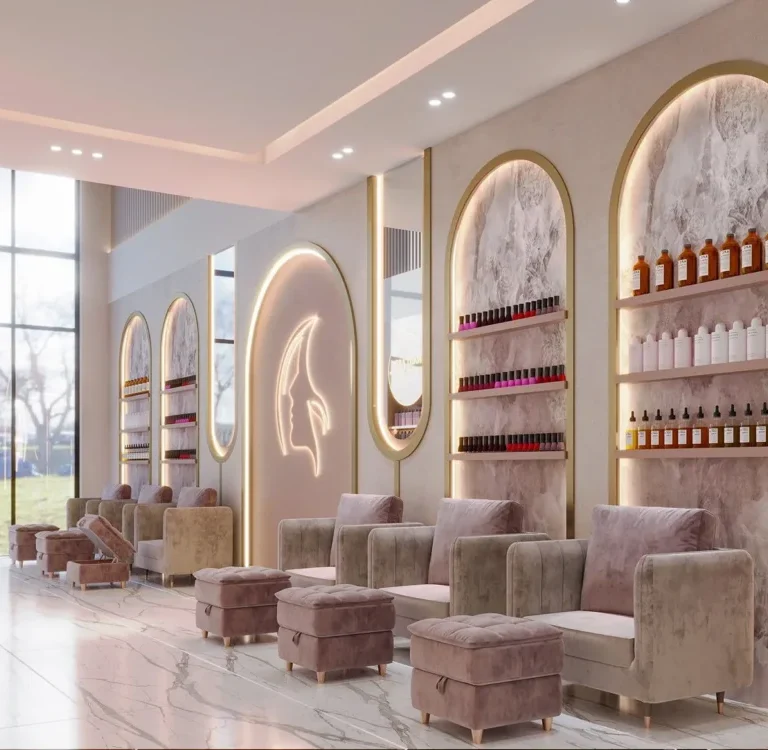 A glimpse into the elegant Salon Nail Area Interior Design in dubai.