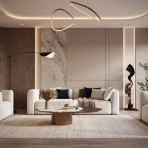 Spectacular Apartment Living Room Interior Design in Dubai by Rawabi Interior Design.