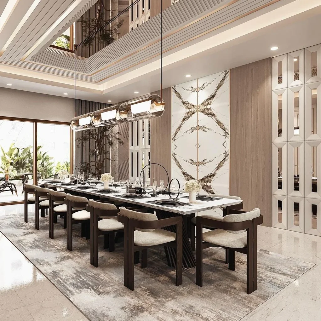 Minimalist refinement showcased in Dubai Penthouse Dining Room Interior Design.